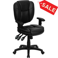 Flash Furniture Mid-Back Black Leather Multi-Functional Ergonomic Task Chair with Arms GO-930F-BK-LEA-ARMS-GG