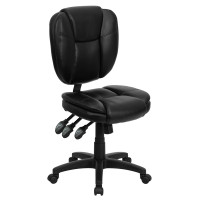 Flash Furniture Mid-Back Black Leather Multi-Functional Ergonomic Task Chair GO-930F-BK-LEA-GG