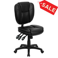 Flash Furniture Mid-Back Black Leather Multi-Functional Ergonomic Task Chair GO-930F-BK-LEA-GG