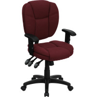 Flash Furniture Mid-Back Burgundy Fabric Multi-Functional Ergonomic Task Chair with Arms GO-930F-BY-ARMS-GG