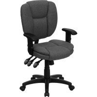 Flash Furniture Mid-Back Gray Fabric Multi-Functional Ergonomic Task Chair with Arms GO-930F-GY-ARMS-GG