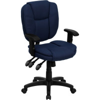Flash Furniture Mid-Back Navy Blue Fabric Multi-Functional Ergonomic Task Chair with Arms GO-930F-NVY-ARMS-GG