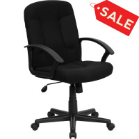 Flash Furniture Mid-Back Black Fabric Task and Computer Chair with Nylon Arms GO-ST-6-BK-GG