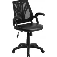 Flash Furniture GO-WY-82-LEA-GG Mid-Back Mesh Chair with Leather Seat in Black