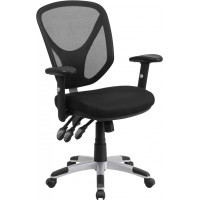 Flash Furniture GO-WY-89-GG Mid-Back Adjustable Arms Mesh Chair with Triple Paddle Control in Black