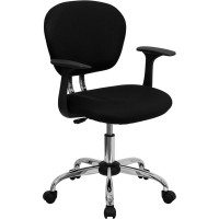 Flash Furniture Mid-Back Black Task Chair with Arms and Chrome Base H-2376-F-BK-ARMS-GG