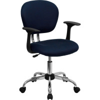 Flash Furniture Mid-Back Navy Task Chair with Arms and Chrome Base H-2376-F-NAVY-ARMS-GG