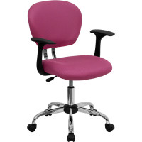 Flash Furniture Mid-Back Pink Task Chair with Arms and Chrome Base H-2376-F-PINK-ARMS-GG
