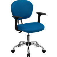Flash Furniture Mid-Back Turquoise Task Chair with Arms and Chrome Base H-2376-F-TUR-ARMS-GG
