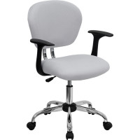 Flash Furniture Mid-Back White Task Chair with Arms and Chrome Base H-2376-F-WHT-ARMS-GG