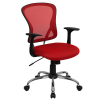 Flash Furniture Mid-Back Red Mesh Office Chair with Chrome Finished Base H-8369F-RED-GG