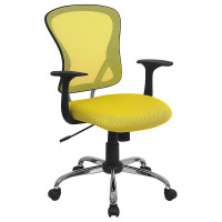 Flash Furniture Mid-Back Yellow Mesh Office Chair with Chrome Finished Base H-8369F-YEL-GG