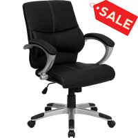 Flash Furniture Mid-Back Black Leather Contemporary Manager's Office Chair H-9637L-2-MID-GG