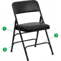 Flash Furniture HA-MC309AV-BK-GG Hercules Series Curved Triple Braced & Quad Hinged Black Vinyl Upholstered Metal Folding Chair