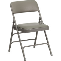 Flash Furniture HA-MC309AV-GY-GG Hercules Series Curved Triple Braced and Quad Hinged Gray Vinyl Upholstered Metal Folding Chair