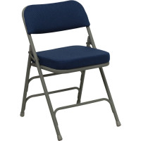 Flash Furniture HA-MC320AF-NVY-GG Hercules Series Premium Curved Triple Braced and Quad Hinged Navy Fabric Upholstered Metal Folding Chair