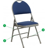 Flash Furniture HA-MC705AF-3-NVY-GG Hercules Series Extra Large Ultra-Premium Triple Braced Navy Fabric Metal Folding Chair with Easy-Carry Handle