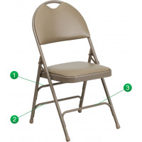 Flash Furniture HA-MC705AV-3-BGE-GG Hercules Series Extra Large Ultra-Premium Triple Braced Beige Vinyl Metal Folding Chair with Easy-Carry Handle