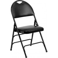 Flash Furniture HA-MC705AV-3-BK-GG Hercules Series Extra Large Ultra-Premium Triple Braced Black Vinyl Metal Folding Chair with Easy-Carry Handle