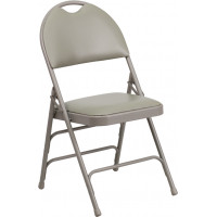 Flash Furniture HA-MC705AV-3-GY-GG Hercules Series Extra Large Ultra-Premium Triple Braced Gray Vinyl Metal Folding Chair with Easy-Carry Handle