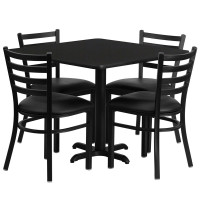 Flash Furniture 36'' Square Black Laminate Table Set with 4 Ladder Back Metal Chairs - Black Vinyl Seat HDBF1013-GG