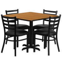 Flash Furniture 36'' Square Natural Laminate Table Set with 4 Ladder Back Metal Chairs - Black Vinyl Seat HDBF1015-GG