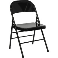 Flash Furniture HF3-MC-309AS-BK-GG Hercules Series Triple Braced and Quad Hinged Black Metal Folding Chair