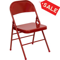 Flash Furniture  HF3-MC-309AS-RED-GGHercules Series Triple Braced and Quad Hinged Red Metal Folding Chair