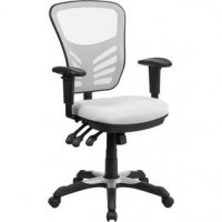 Flash Furniture HL-0001-WH-GG Mid-Back White Mesh Chair with Triple Paddle Control