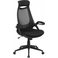 Flash Furniture HL-0018-GG High Back Executive Mesh Chair with Flip-Up Arms in Black