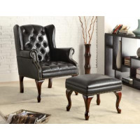 Coaster Furniture 900262 Button Tufted Back Accent Chair with Ottoman Black and Espresso