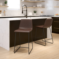 Flash Furniture 2-ET-ER18345-24-DB-GG 24 inch LeatherSoft Counter Height Barstools in Dark Brown, Set of 2