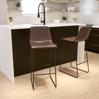 Flash Furniture 2-ET-ER18345-30-DB-GG 30 inch LeatherSoft Bar Height Barstools in Dark Brown, Set of 2