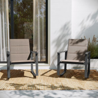 Flash Furniture 2-FV-FSC-2315N-BRN-GG Brazos Set of 2 Brown Outdoor Rocking Chairs with Flex Comfort Material and Black Steel Frames