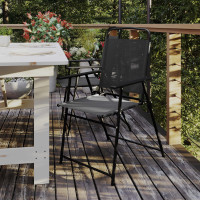 Flash Furniture 2-GM-SC098-BK-GG Set of 2 Mystic Folding Patio Sling Chairs, Outdoor Textilene Lawn Chairs with Armrests in Black