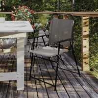 Flash Furniture 2-GM-SC098-BR-GG Set of 2 Mystic Folding Patio Sling Chairs, Outdoor Textilene Lawn Chairs with Armrests in Brown
