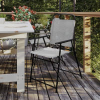 Flash Furniture 2-GM-SC098-GY-GG Set of 2 Mystic Folding Patio Sling Chairs, Outdoor Textilene Lawn Chairs with Armrests in Gray