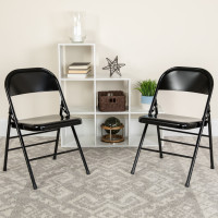Flash Furniture 2-HF3-MC-309AS-BK-GG 2 Pk. HERCULES Series Triple Braced & Double Hinged Black Metal Folding Chair