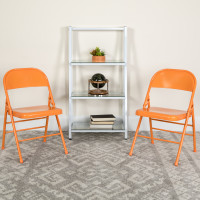 Flash Furniture 2-HF3-ORANGE-GG 2 Pk. HERCULES COLORBURST Series Orange Marmalade Triple Braced & Double Hinged Metal Folding Chair