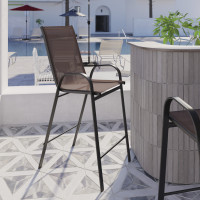 Flash Furniture 2-JJ-092H-B-GG 2 Pack Brazos Series Brown Outdoor Barstool with Flex Comfort Material and Metal Frame