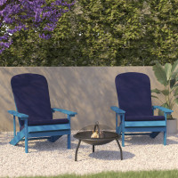 Flash Furniture 2-JJ-C14501-CSNBL-BLU-GG Charlestown Set of 2 All-Weather Poly Resin Wood Adirondack Chairs in Blue with Blue Cushions for Deck, Porch, and Patio