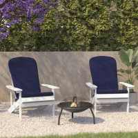 Flash Furniture 2-JJ-C14501-CSNBL-WH-GG Charlestown Set of 2 All-Weather Poly Resin Wood Adirondack Chairs in White with Blue Cushions for Deck, Porch, and Patio