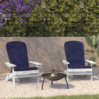 Flash Furniture 2-JJ-C14505-CSNBL-WH-GG Charlestown Set of 2 All-Weather Poly Resin Indoor/Outdoor Folding Adirondack Chairs in White with Blue Cushions for Deck, Porch, and Patio