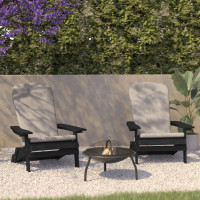 Flash Furniture 2-JJ-C14505-CSNCR-BLK-GG Charlestown Set of 2 All-Weather Poly Resin Indoor/Outdoor Folding Adirondack Chairs in Black with Cream Cushions for Deck, Porch, and Patio