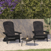 Flash Furniture 2-JJ-C14505-CSNGY-BLK-GG Charlestown Set of 2 All-Weather Poly Resin Indoor/Outdoor Folding Adirondack Chairs in Black with Gray Cushions for Deck, Porch, and Patio