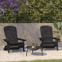 Flash Furniture 2-JJ-C14505-CSNGY-BLK-GG Charlestown Set of 2 All-Weather Poly Resin Indoor/Outdoor Folding Adirondack Chairs in Black with Gray Cushions for Deck, Porch, and Patio
