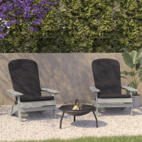 Flash Furniture 2-JJ-C14505-CSNGY-GY-GG Charlestown Set of 2 All-Weather Poly Resin Indoor/Outdoor Folding Adirondack Chairs in Gray with Gray Cushions for Deck, Porch, and Patio