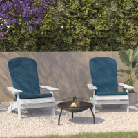 Flash Furniture 2-JJ-C14505-CSNTL-WH-GG Charlestown Set of 2 All-Weather Poly Resin Indoor/Outdoor Folding Adirondack Chairs in White with Teal Cushions for Deck, Porch, and Patio