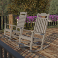 Flash Furniture 2-JJ-C14703-GY-GG Set of 2 Winston All-Weather Rocking Chair in Gray Faux Wood