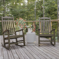 Flash Furniture 2-JJ-C14703-MHG-GG Set of 2 Winston All-Weather Rocking Chair in Mahogany Faux Wood